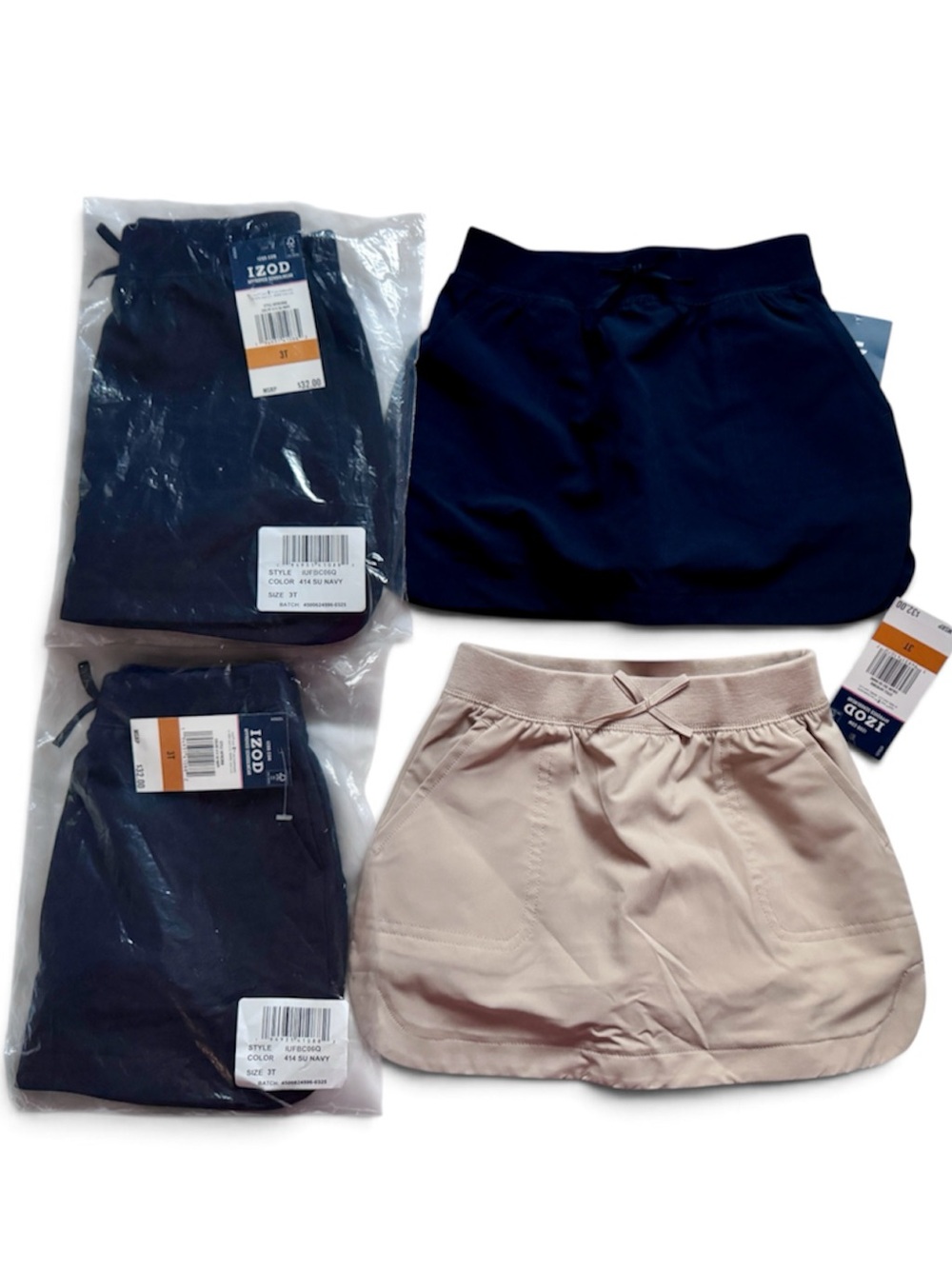 IZOD Girls 3T School Uniform Scooter Skort Lot of 4 Navy Khaki NWT